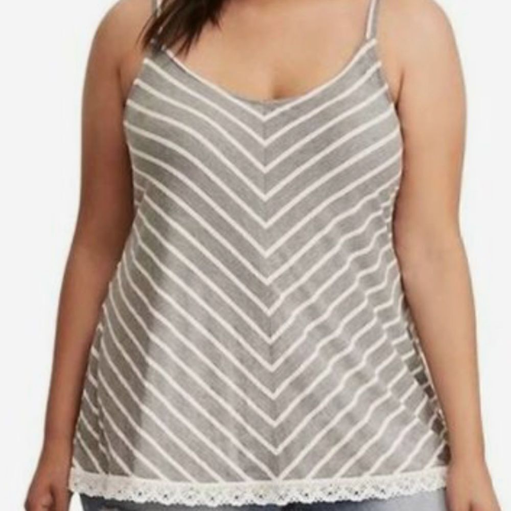 Torrid Striped Lace Hem Gray Cami Tank Top Shirt Size 2X